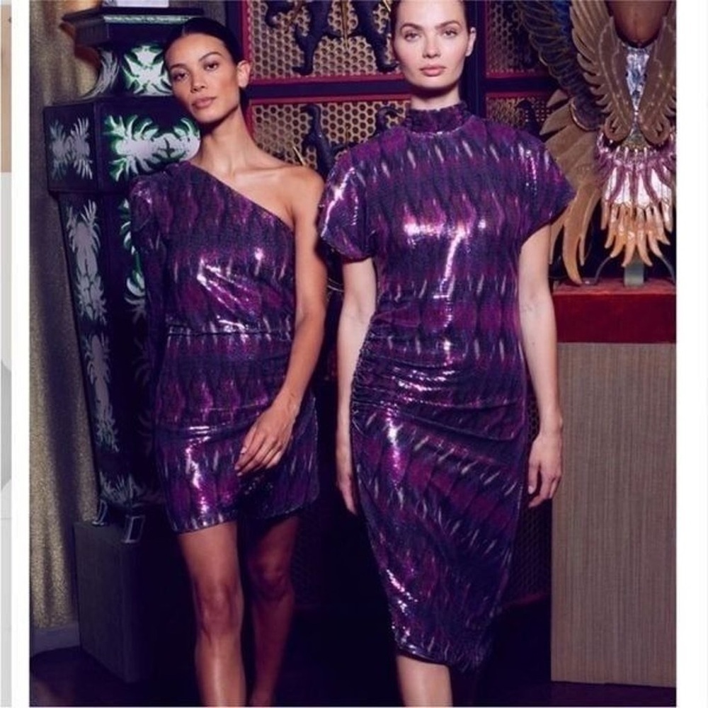 New! MISA Los Angles Divia Sequin Midi Dress in Pink & Purple 🩷 Small NWT! - Picture 10 of 16